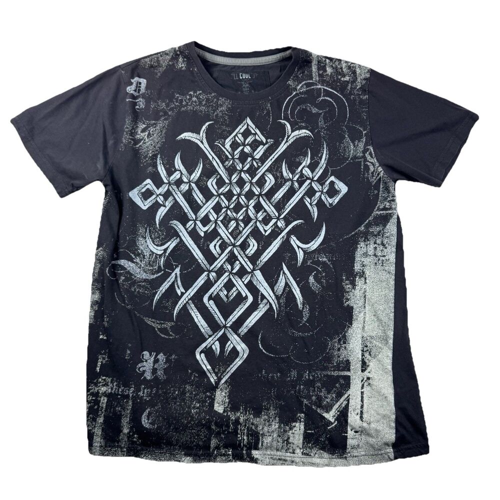 Vintage Y2K AOP LL Cool J Affliction Style Geometric Art T Shirt Black Men's M